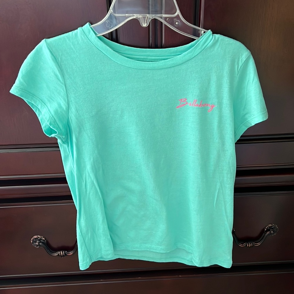 Billabong girls t-shirt teal with back decal, size m